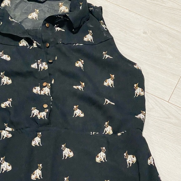 Boston Terrier Dress Black Sleeveless with Dog Print Sz Large - Picture 3 of 14